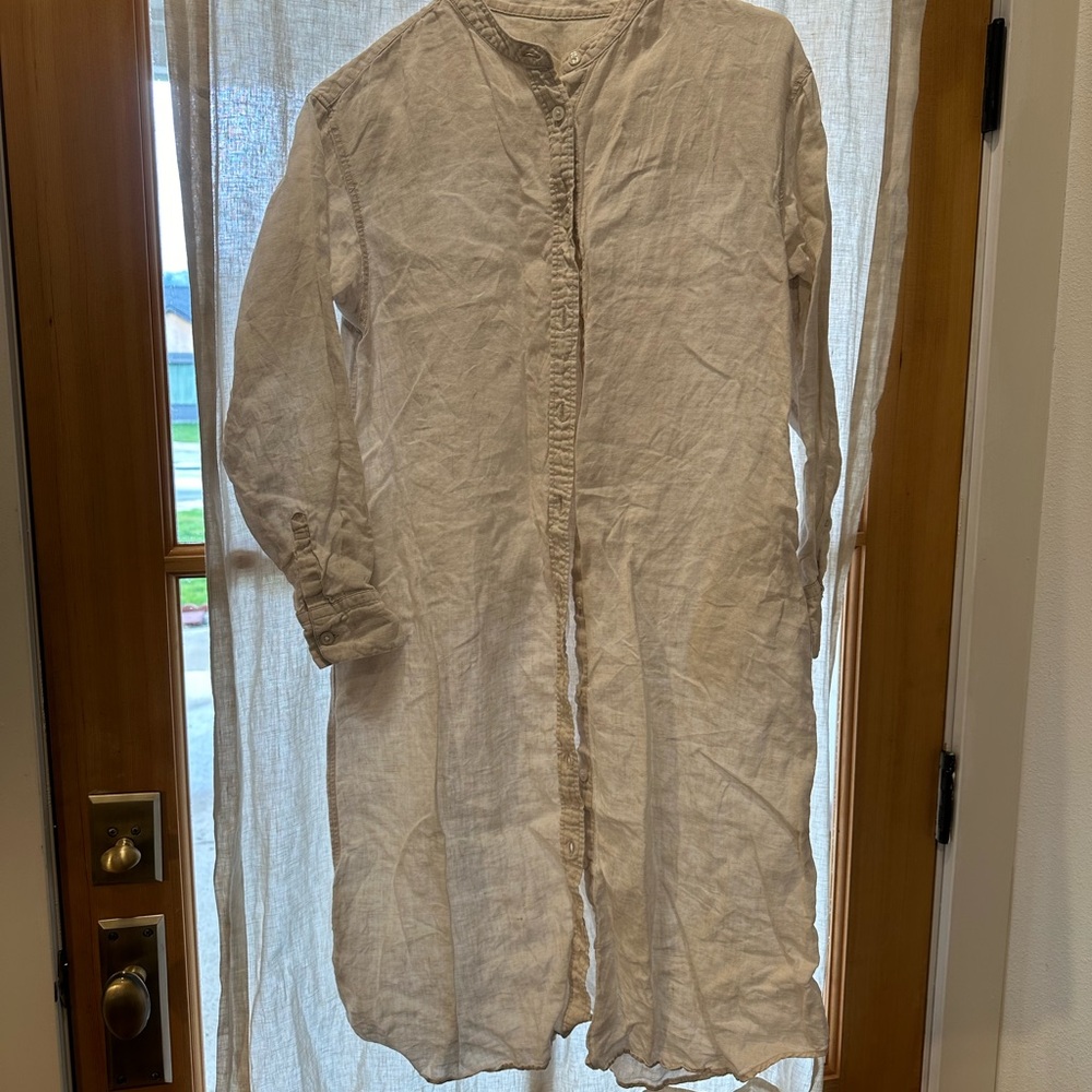 Muji Cream Button-Up Midi Dress